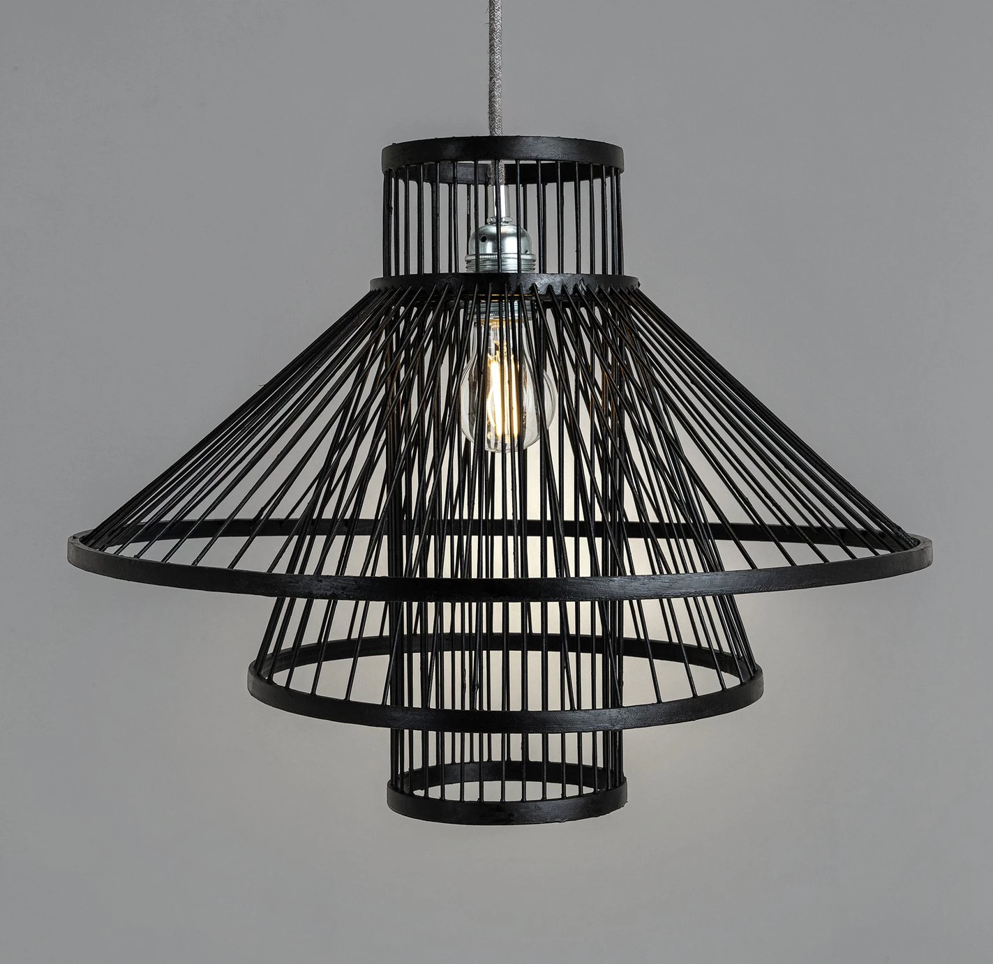 Habitat Wood 3 Tier Pendant Shade Black Lamp Shades 4 Habitat Wood 3 Tier Pendant Shade Black Lamp Shades - Image 2