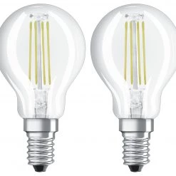 Osram 4W Filament LED Glass Globe SES Bulb Twin Pack Lighting