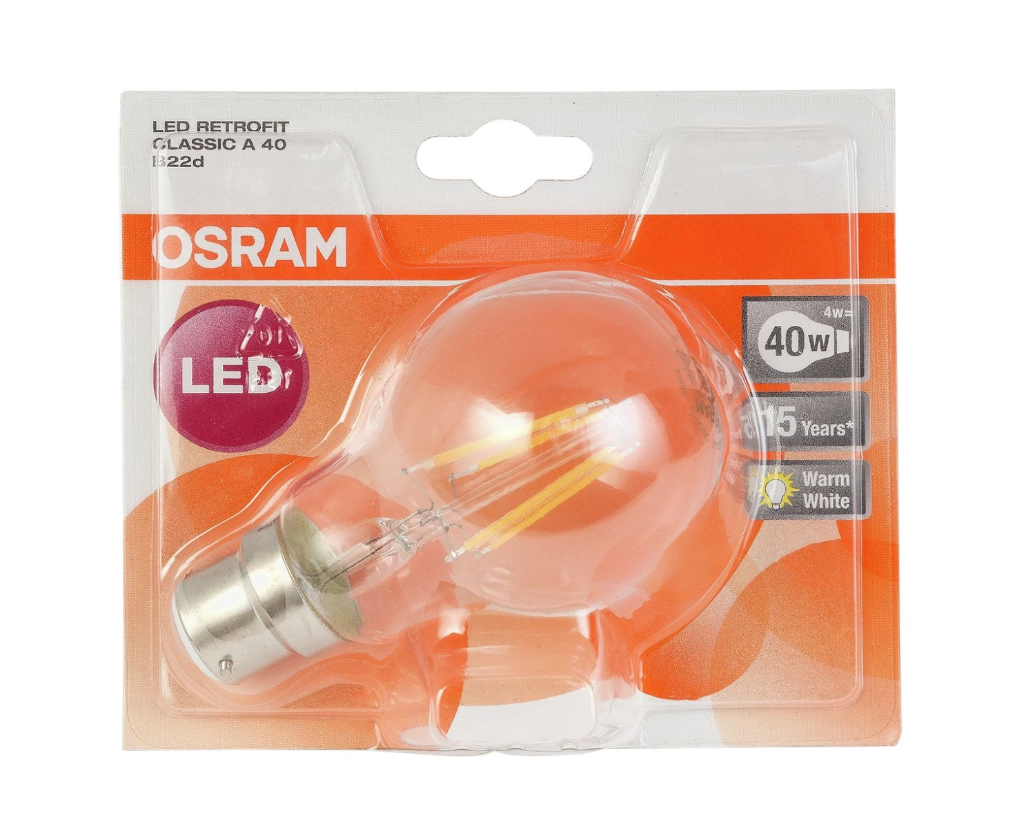 Osram 4W Filament LED BC Classic Glass GLS Bulb Twin Pack Lighting 4 Osram 4W Filament LED BC Classic Glass GLS Bulb Twin Pack Lighting - Image 2