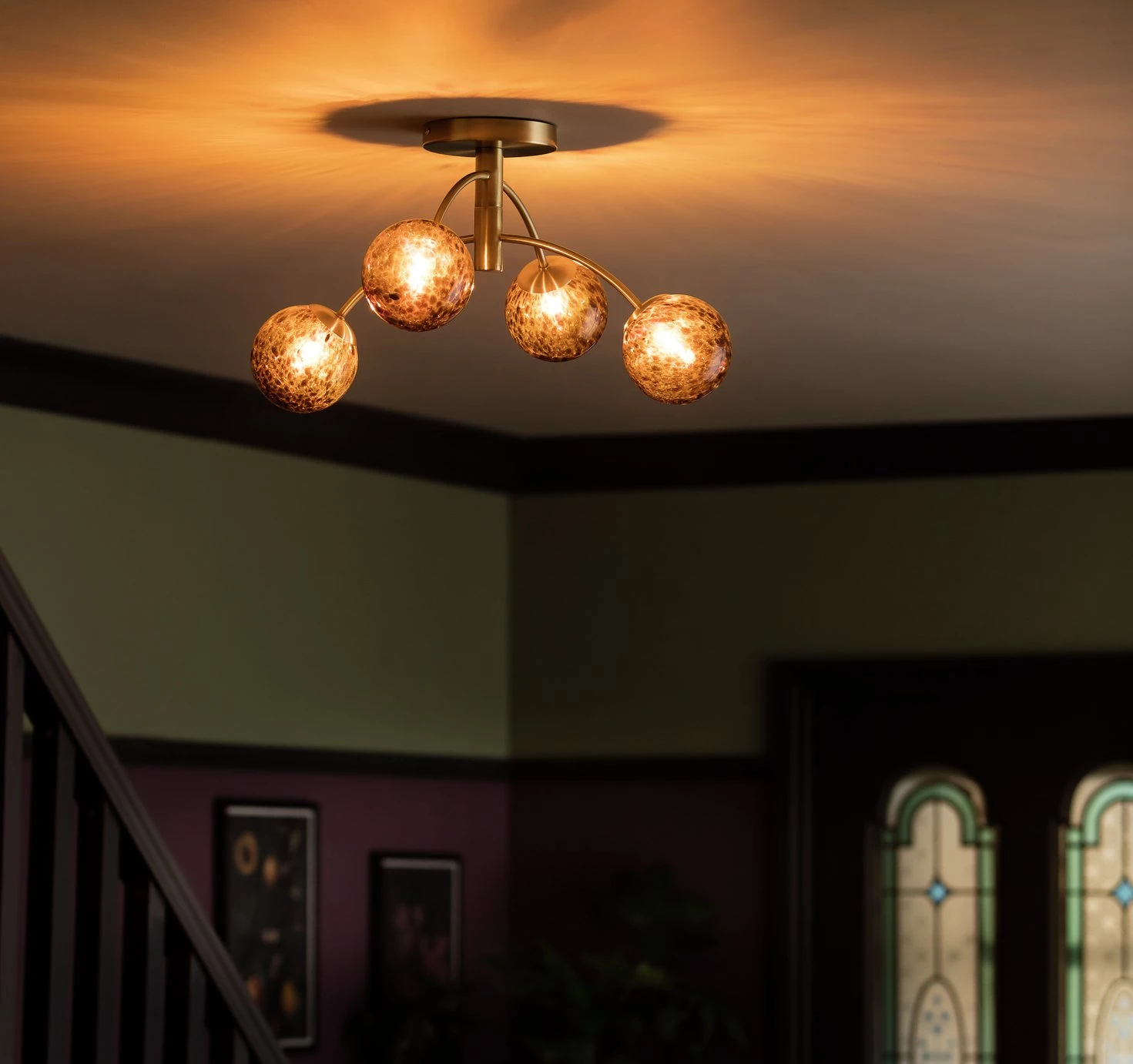 Habitat Hayle Tortoise Shell 4 Light Ceiling Light Brass Lighting 4 Habitat Hayle Tortoise Shell 4 Light Ceiling Light Brass Lighting - Image 2